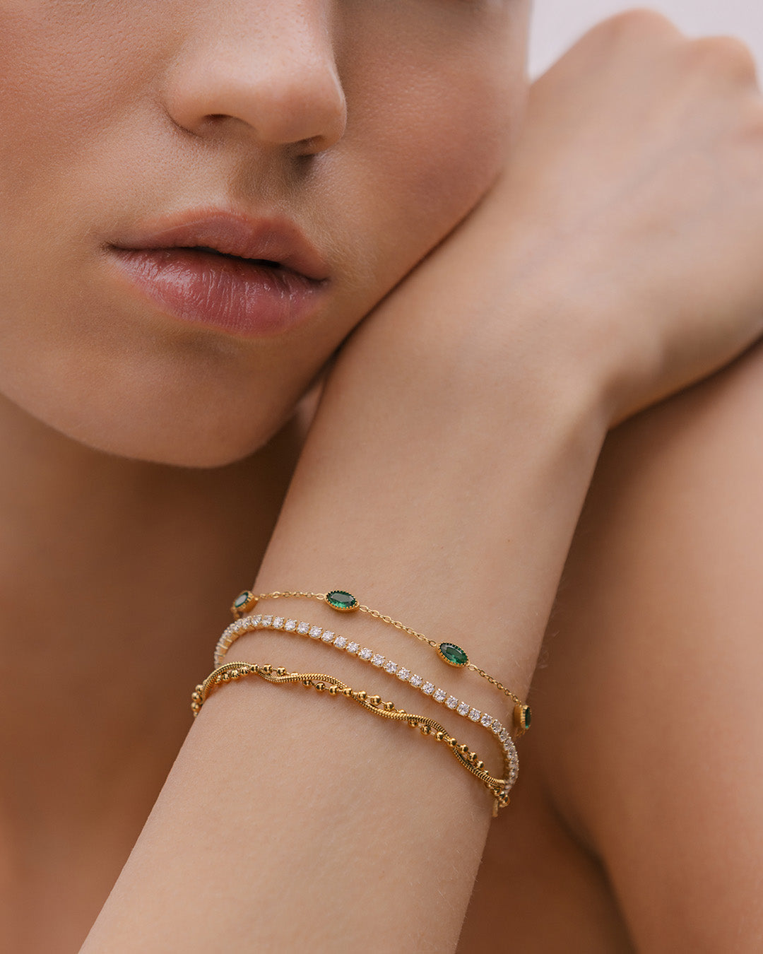 Pulsera Enlazada Balines Oro - Acero Inoxidable