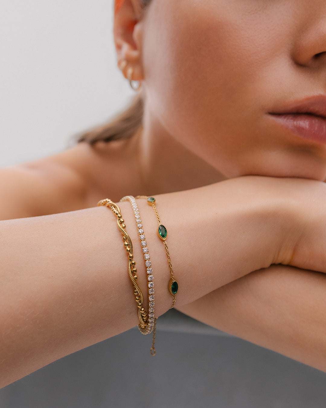 Pulsera Enlazada Balines Oro - Acero Inoxidable