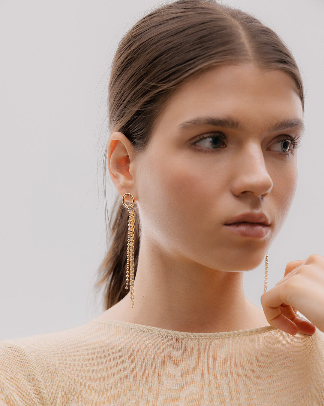 Aretes Largos Cristales y Cadena