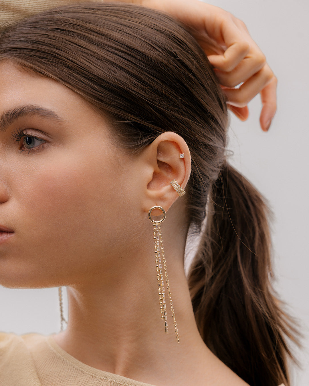 Aretes Largos Cristales y Cadena