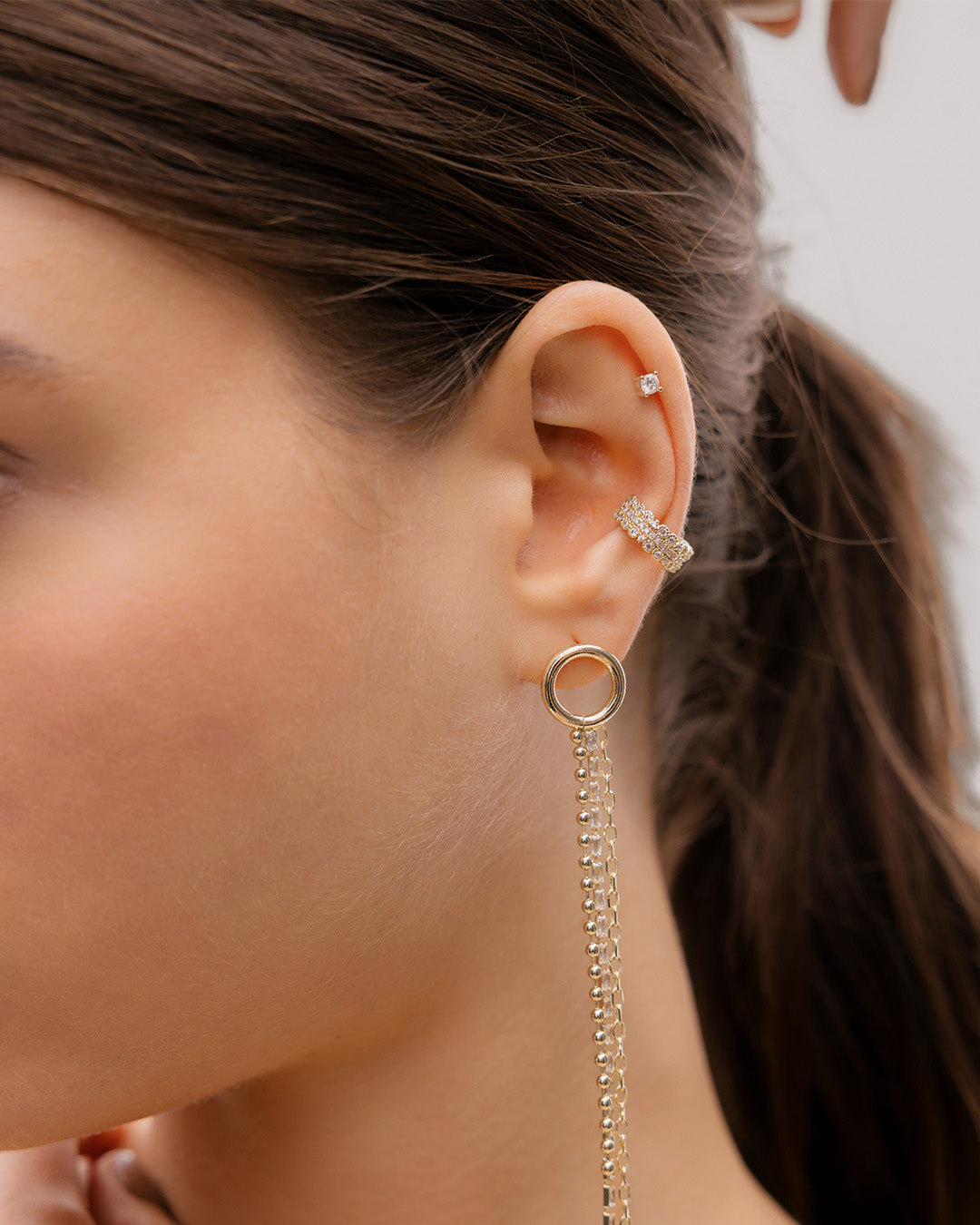 Aretes Largos Cristales y Cadena